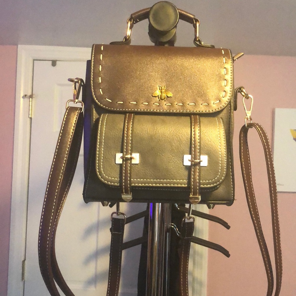 Backpack or shoulder bag brown with gray vegan